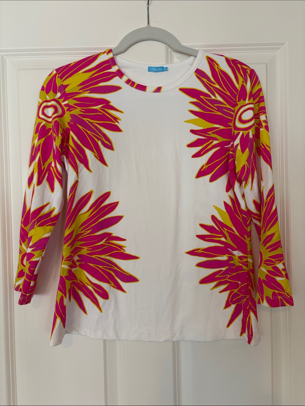 J McLaughlin White Long-Sleeve Tee with Pink & Yellow Floral Burst